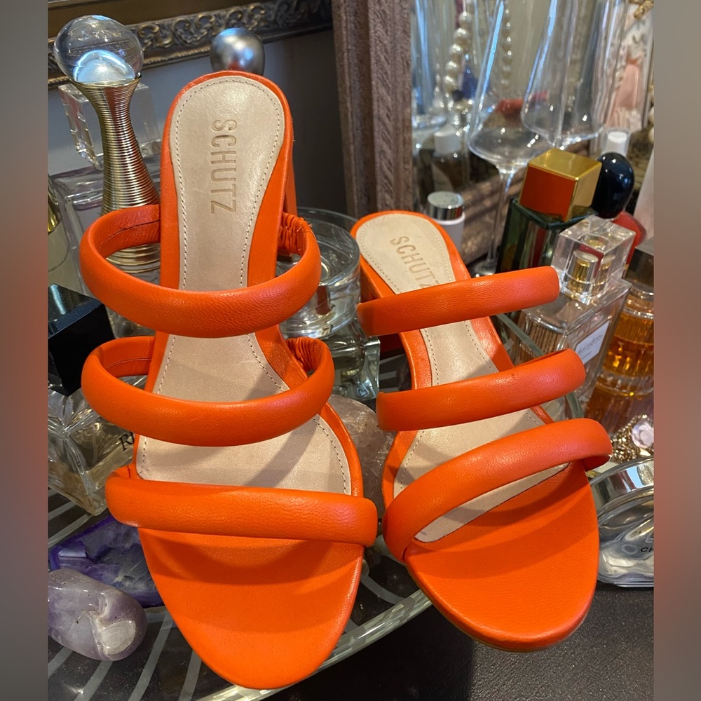 Olly Mid Block Orange Nappa Leather SCHUTZ Sandal ( Brand New) for Nordstrom’s - Picture 7 of 7